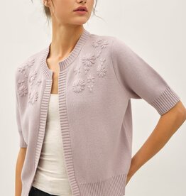 Miss Bliss Lilac Cotton Blend Floral Open Cardigan