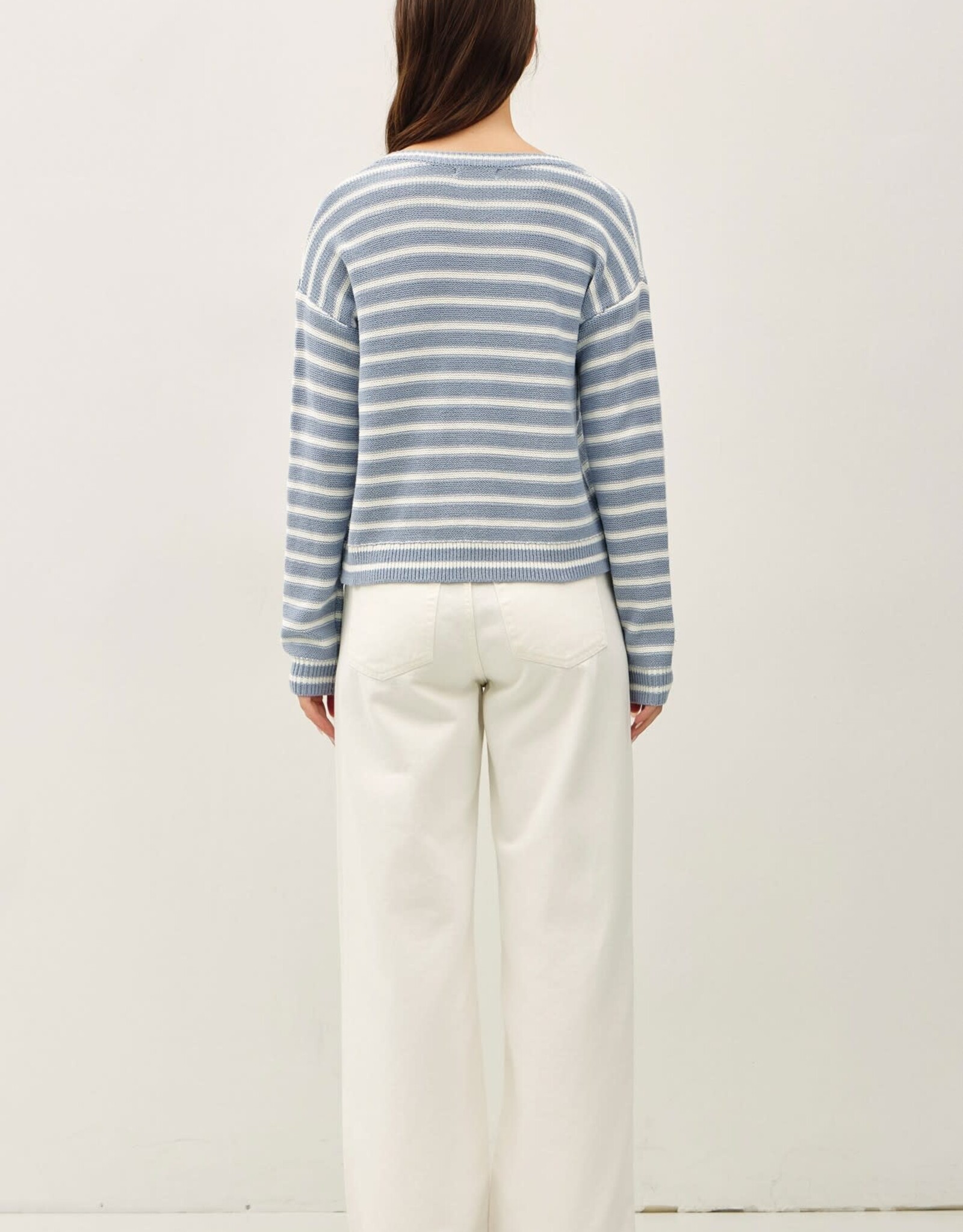 Miss Bliss BC Striped Ribbed Open Cardigan-Sky Blue