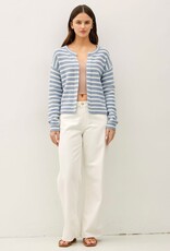 Miss Bliss BC Striped Ribbed Open Cardigan-Sky Blue
