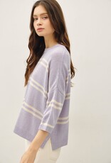 Miss Bliss Drop Shoulder Striped Sweater Top-Pewter