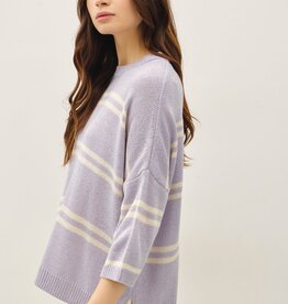 Miss Bliss Drop Shoulder Striped Sweater Top-Pewter