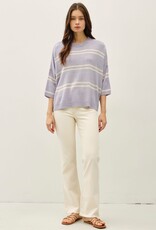Miss Bliss Drop Shoulder Striped Sweater Top-Pewter