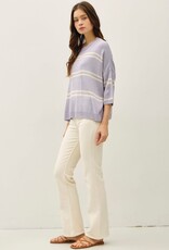 Miss Bliss Drop Shoulder Striped Sweater Top-Pewter