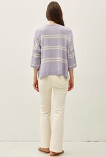 Miss Bliss Drop Shoulder Striped Sweater Top-Pewter