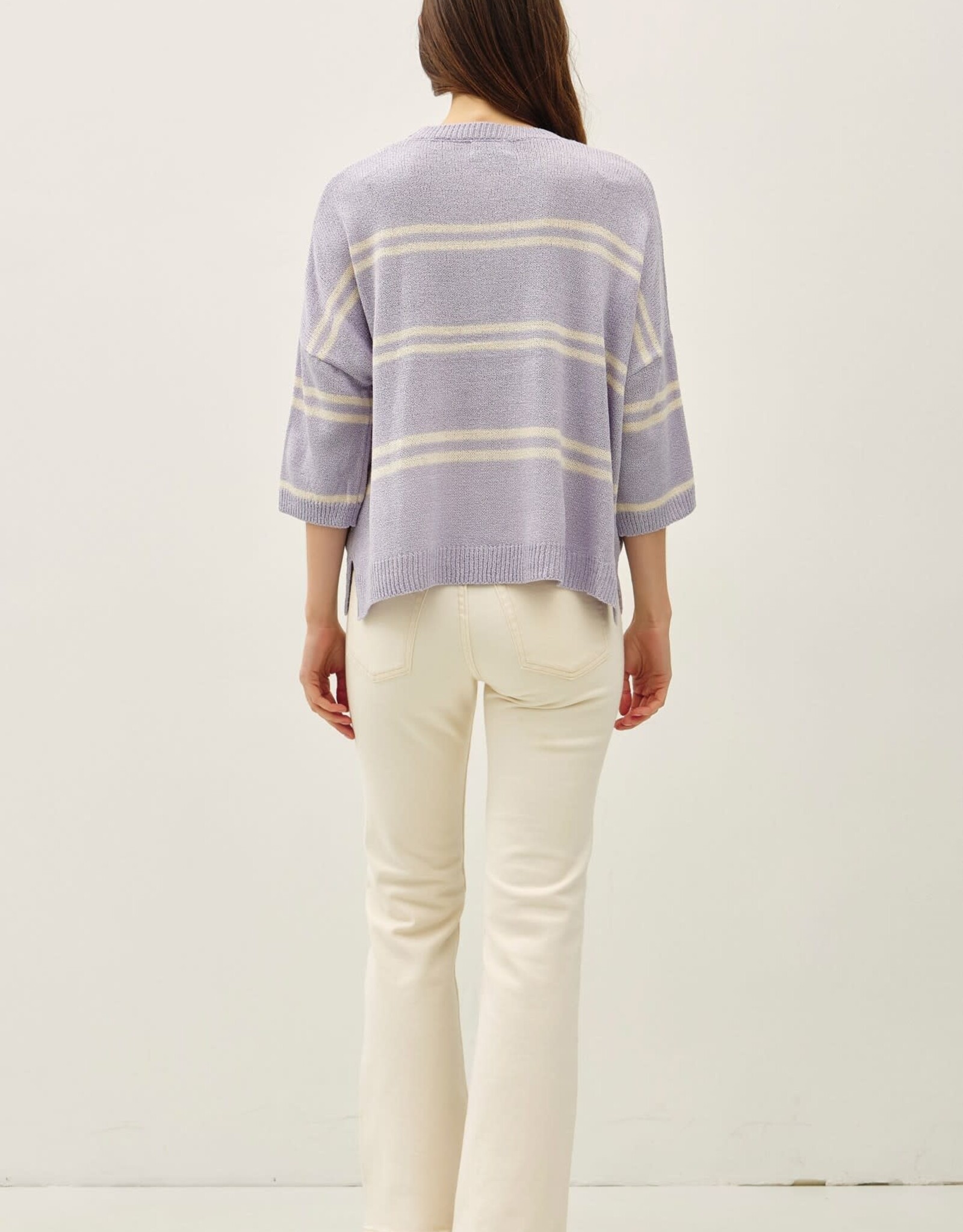 Miss Bliss Drop Shoulder Striped Sweater Top-Pewter