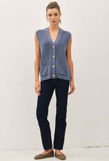 Miss Bliss Varsity Button Up Swter Vest W Pckts-Denim