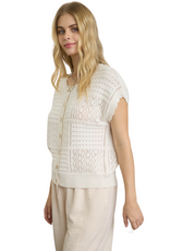 Miss Bliss Blu Cotton Pattern Scallop Trim SS Cardigan-Cream
