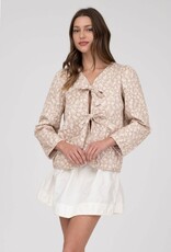 Blu Floral Pattern Front Tie Jacket-Lt Taupe