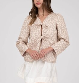 Lola Floral Front Tie Jacket-Light Taupe