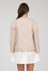 Blu Floral Pattern Front Tie Jacket-Lt Taupe