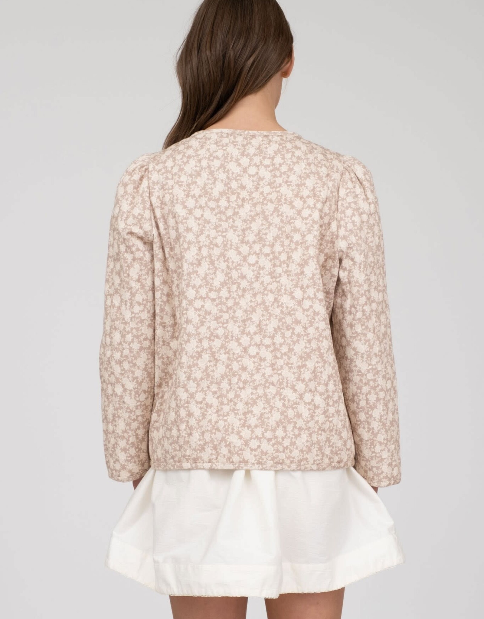 Blu Floral Pattern Front Tie Jacket-Lt Taupe