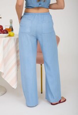 Miss Bliss Blu Drawstring Wide Leg Lounge Pants-Chambray