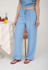 Miss Bliss Blu Drawstring Wide Leg Lounge Pants-Chambray