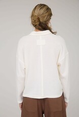 Miss Bliss Blu Expo Seam LS Textured Knit Polo-Cream