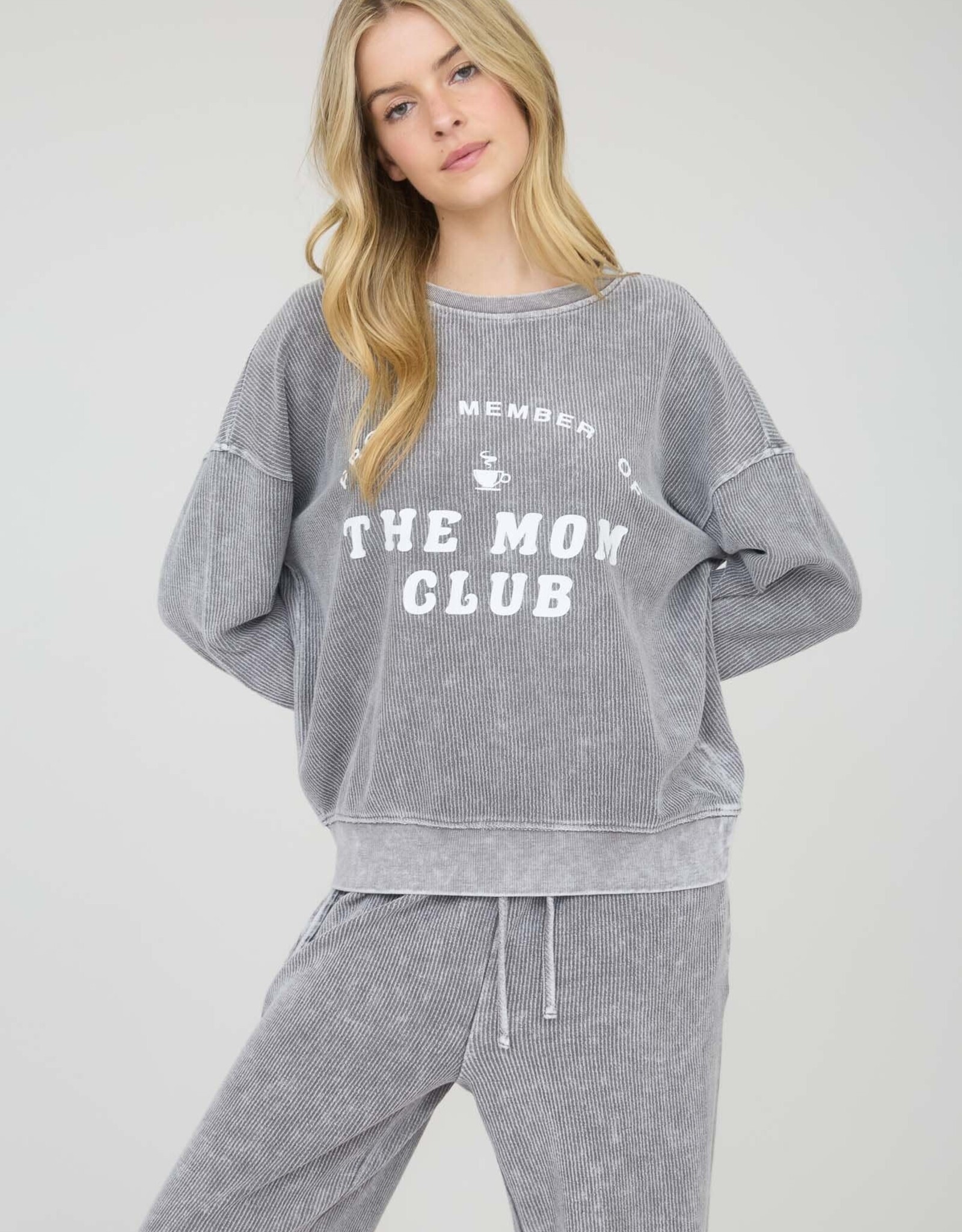 Miss Bliss Blu Mom Club Graphic Washed LS Rib Knit-Grey