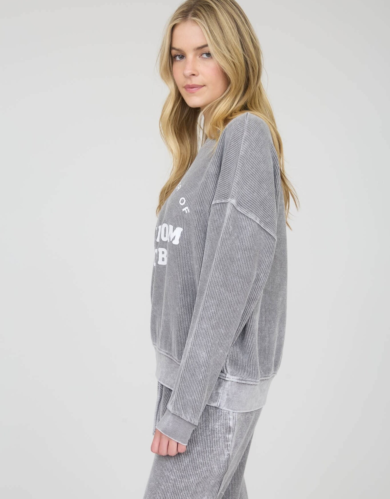 Miss Bliss Blu Mom Club Graphic Washed LS Rib Knit-Grey