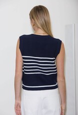 Miss Bliss Blu Contrast Stripe Button Knit Vest-Navy