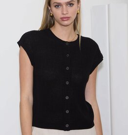 Miss Bliss Button Down Knit Vest-Black