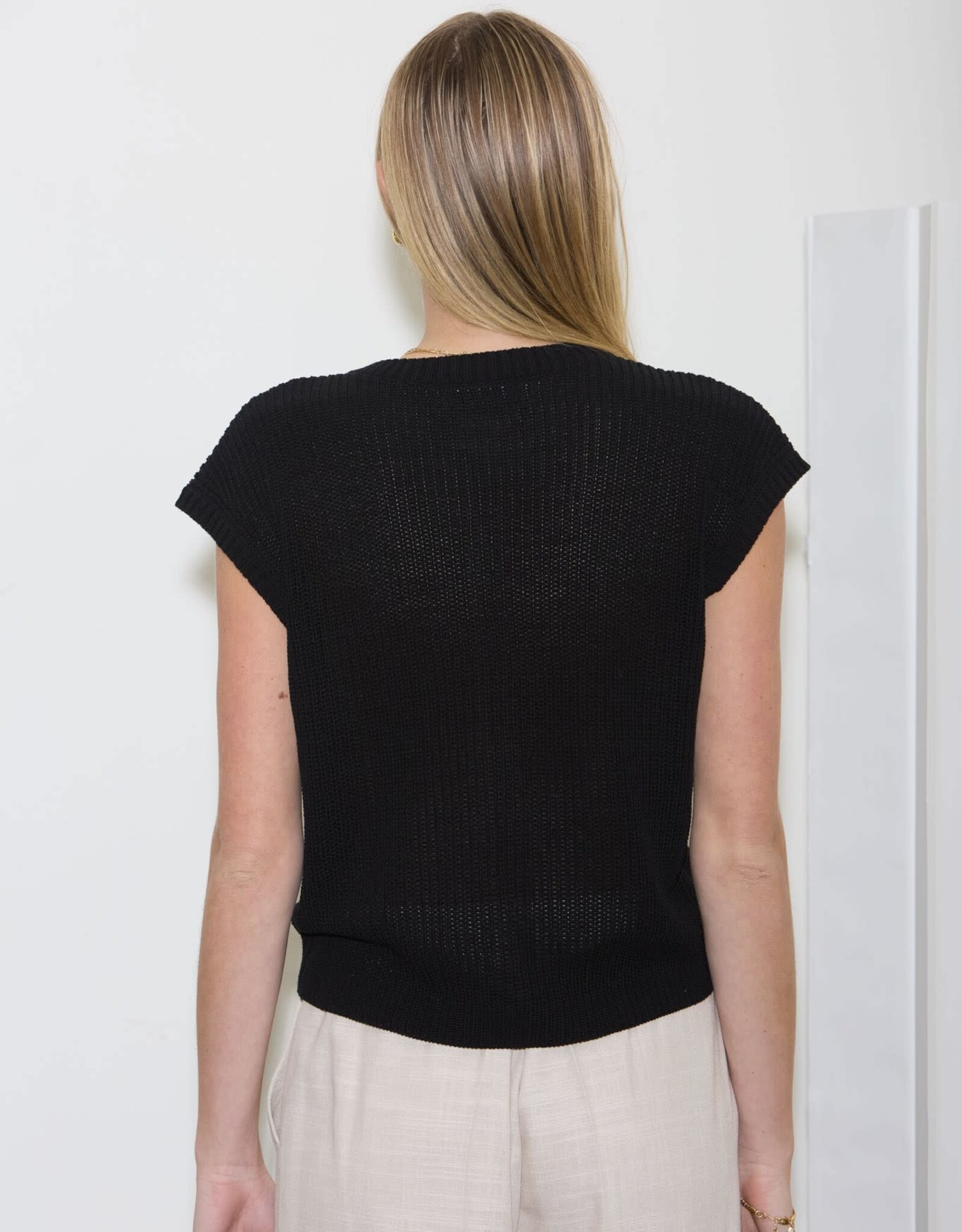 Miss Bliss Blu SS Button Dwn Knit Cardi Vest-Black