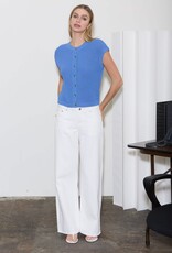 Miss Bliss Blu SS Button Dwn Knit Cardi Vest-Blue