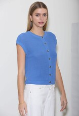 Miss Bliss Blu SS Button Dwn Knit Cardi Vest-Blue
