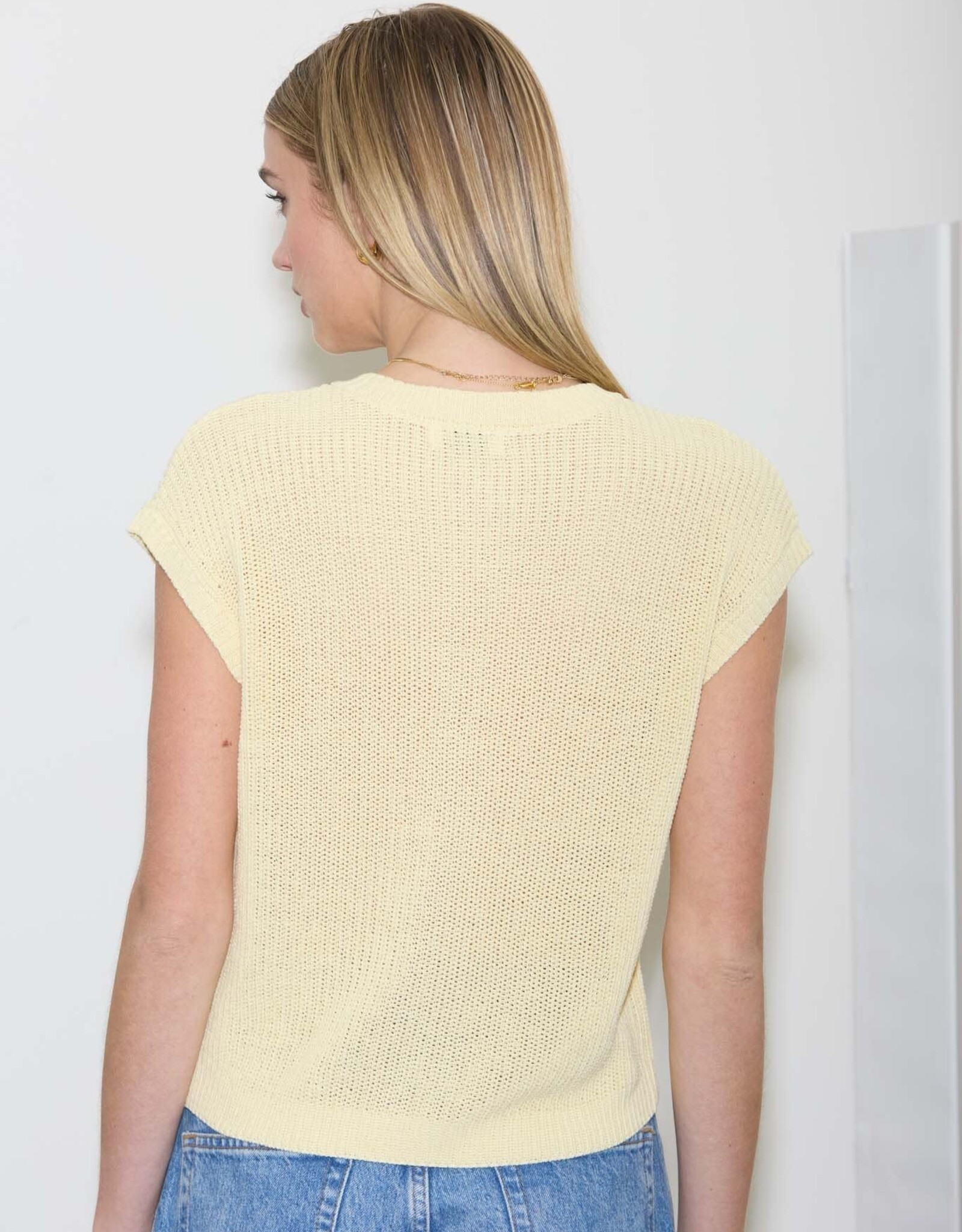 Miss Bliss Blu SS Button Dwn Knit Cardi Vest-Butter Yellow