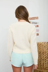 Miss Bliss Blu Crochet Cherry  Button Down Knit Cardi-Cream