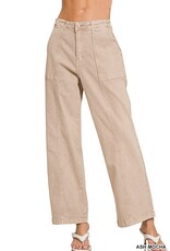 Miss Bliss Zen Straight Leg Utility Pocket Color Denim Pants-Ash Mocha
