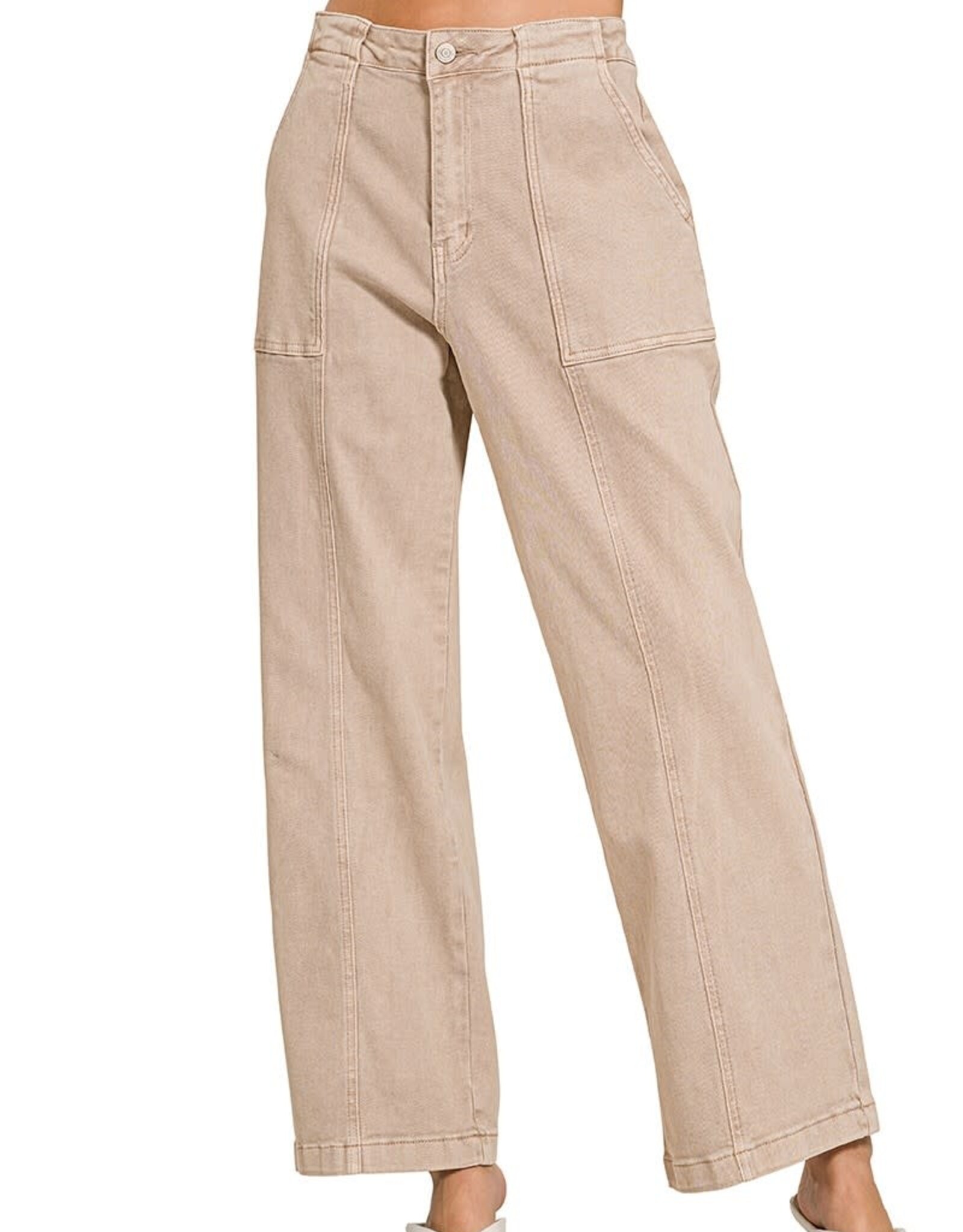 Miss Bliss Zen Straight Leg Utility Pocket Color Denim Pants-Ash Mocha