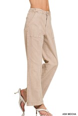 Miss Bliss Zen Straight Leg Utility Pocket Color Denim Pants-Ash Mocha