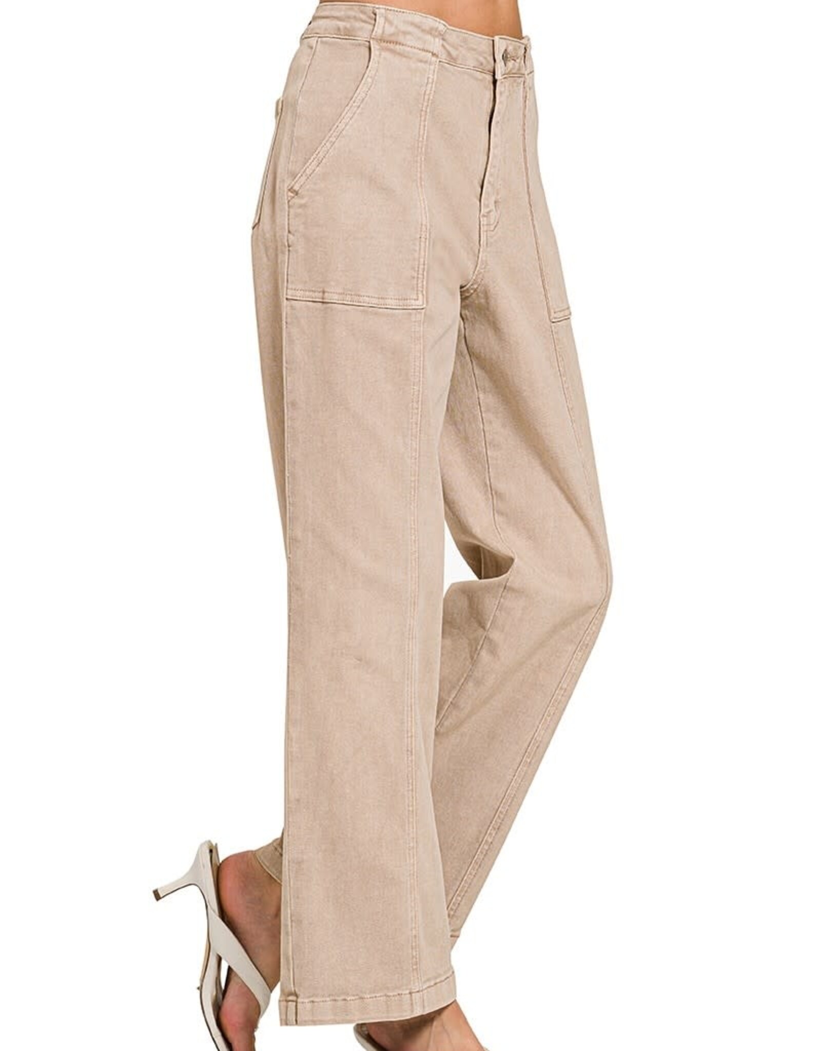 Miss Bliss Zen Straight Leg Utility Pocket Color Denim Pants-Ash Mocha