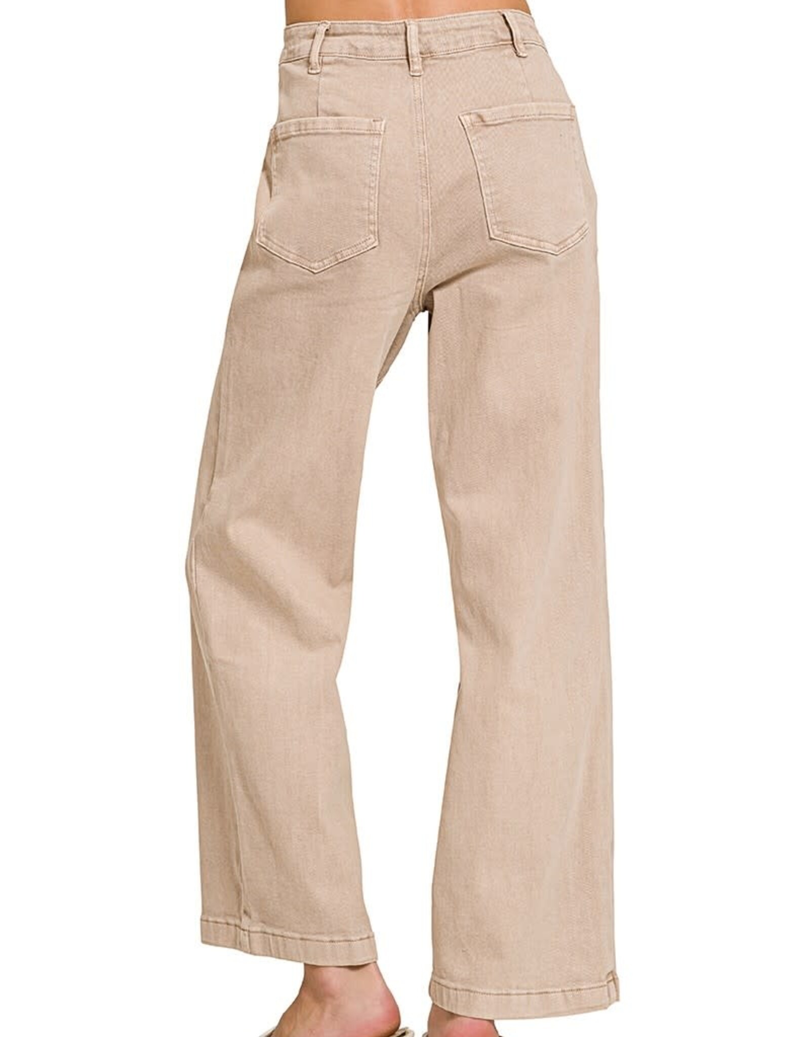 Miss Bliss Zen Straight Leg Utility Pocket Color Denim Pants-Ash Mocha