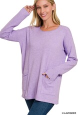 Miss Bliss Zen Viscose Front Pockets Sweater-Lavender