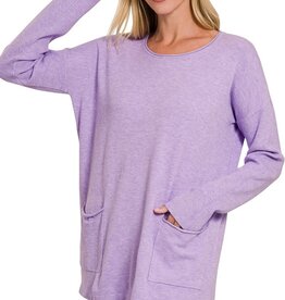 Miss Bliss Zen Viscose Front Pockets Sweater-Lavender