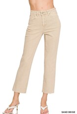 Miss Bliss Zen Washed High Waist Cropped Straight Pants-Sand Beige