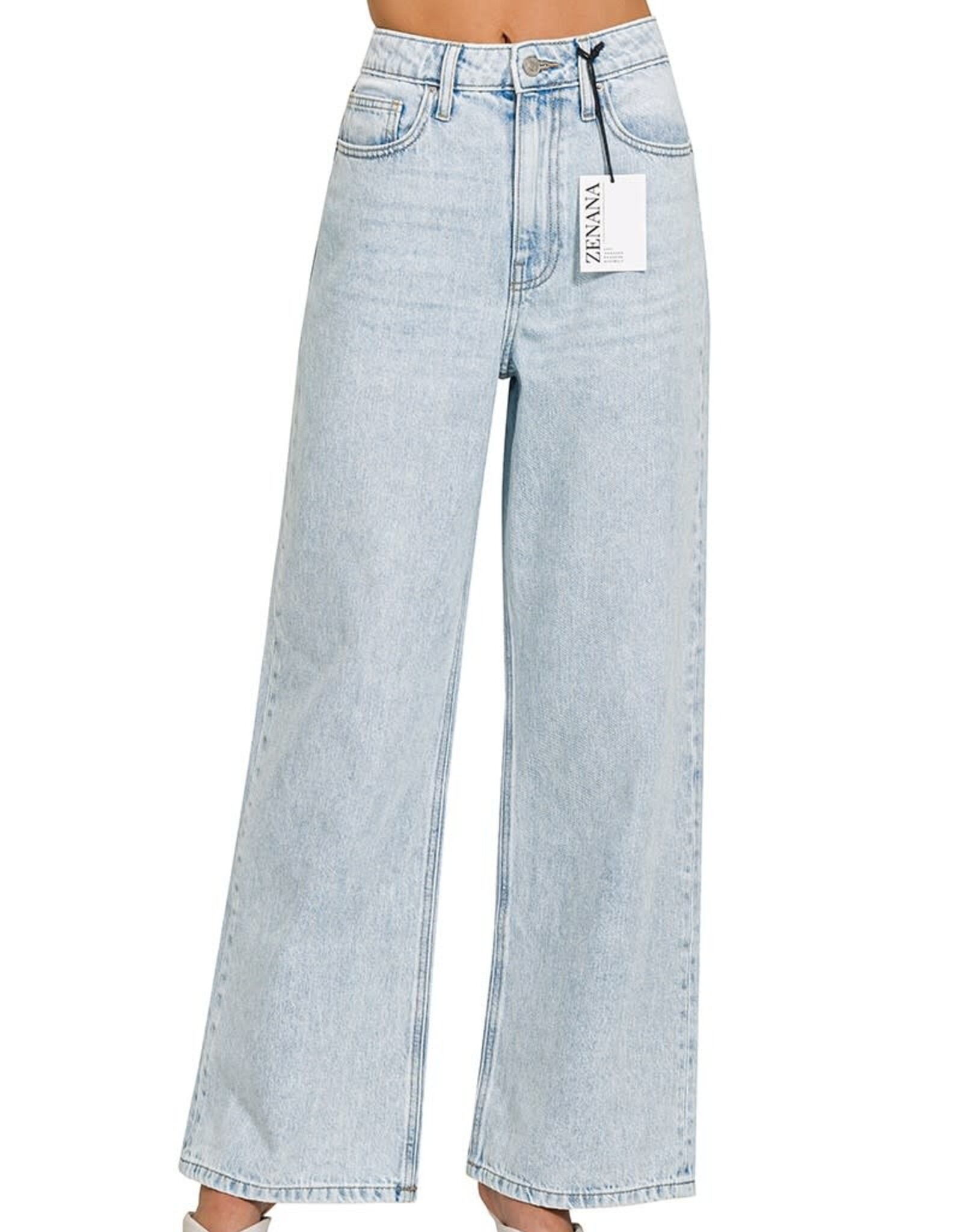 Miss Bliss Zen High Waist Wide Leg Straight Denim Jean- Lt Wash