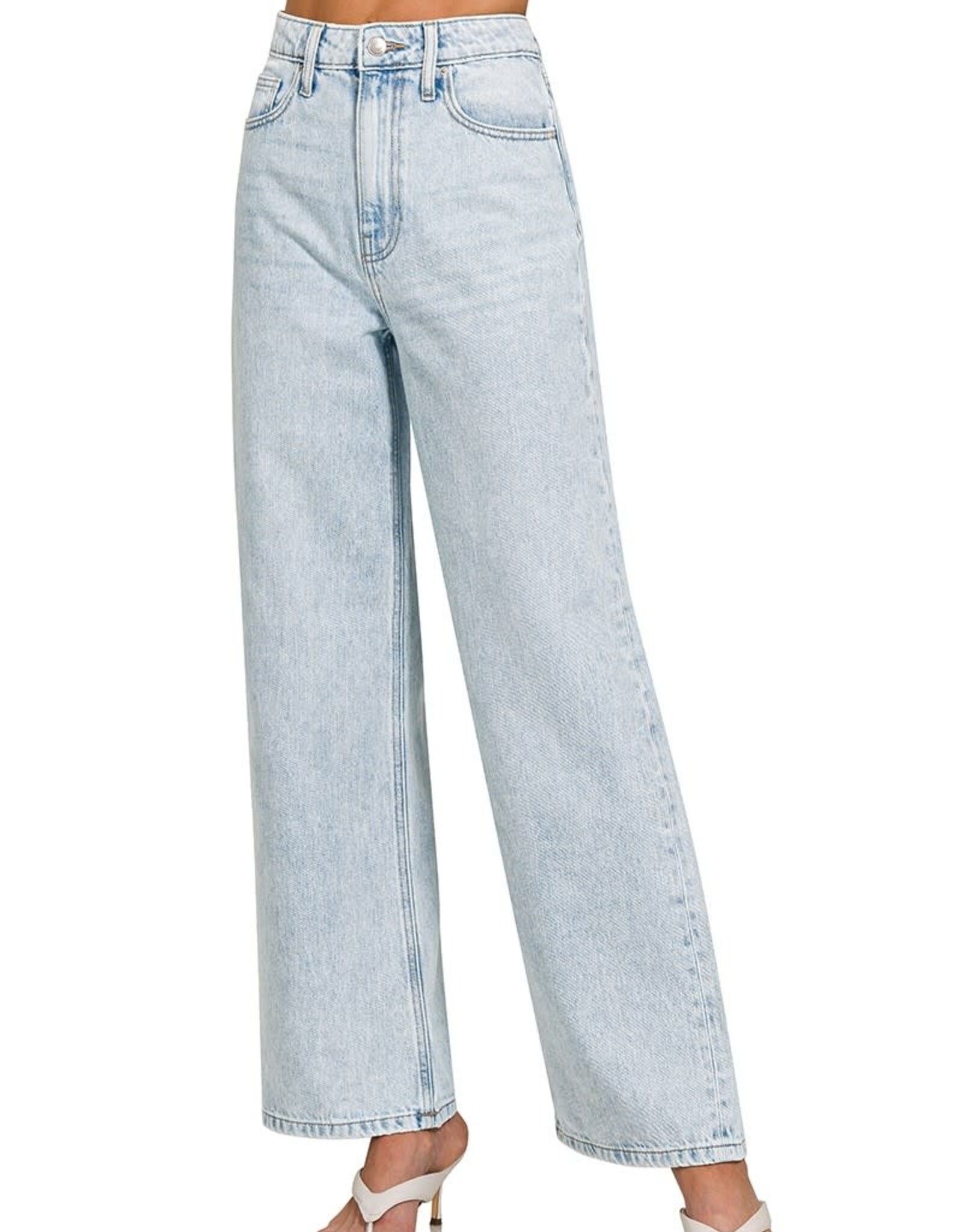 Miss Bliss Zen High Waist Wide Leg Straight Denim Jean- Lt Wash
