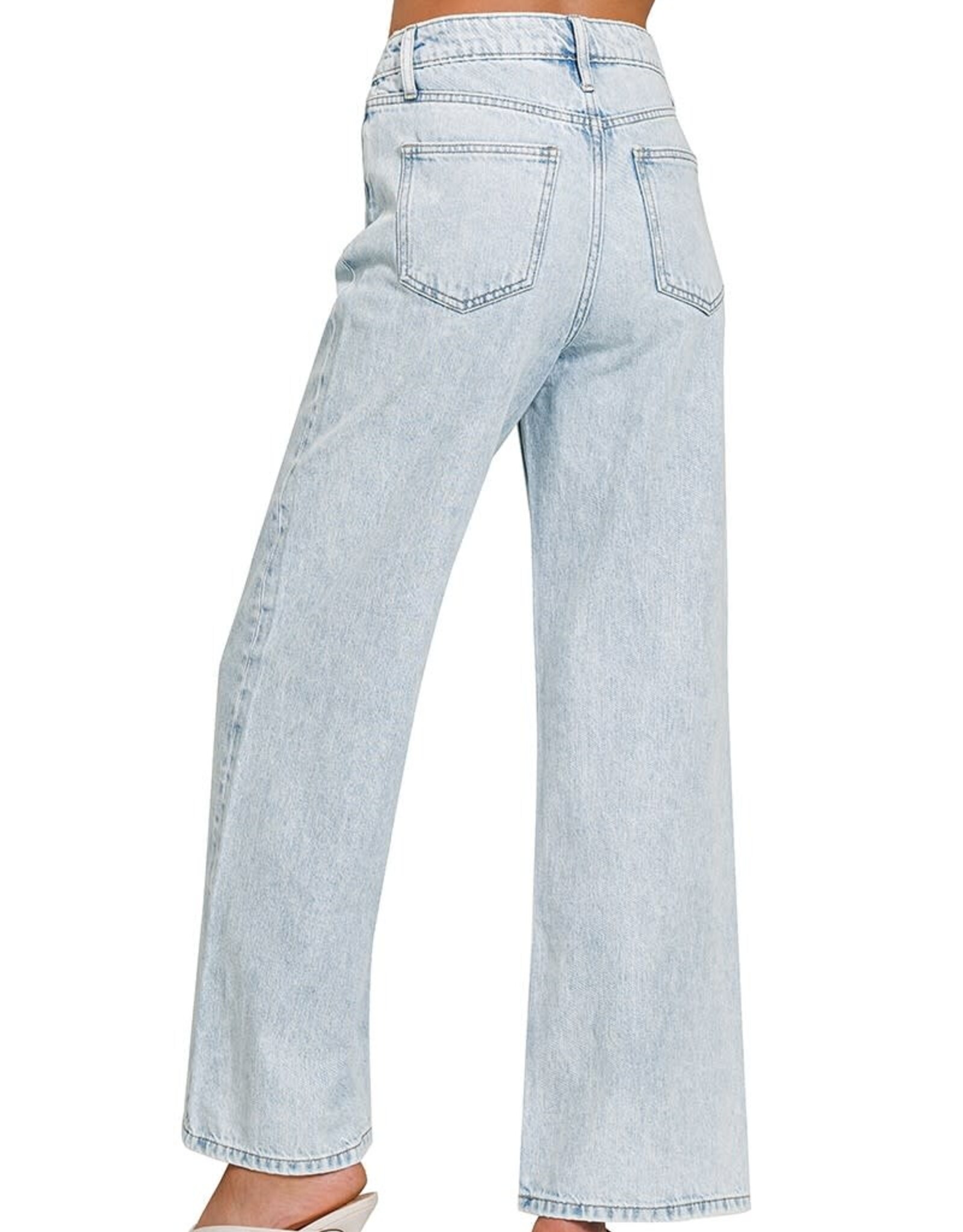 Miss Bliss Zen High Waist Wide Leg Straight Denim Jean- Lt Wash
