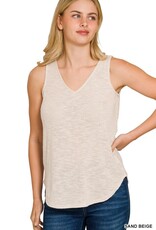 Miss Bliss Zen V Neck Slub Hacci Cami Top-Sand B