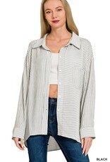 Miss Bliss Zen Woven Stripe Button Down Shirts-Black