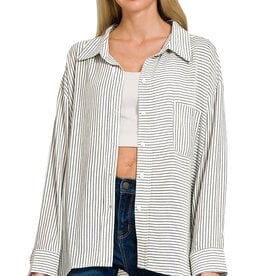 Miss Bliss Woven Stripe Button Down Shirts-Black
