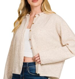 Miss Bliss Collared Button Dwn Cardigan Sweater-H Beige