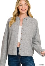 Miss Bliss Zen Collared Button Dwn Cardigan Sweater-H Grey