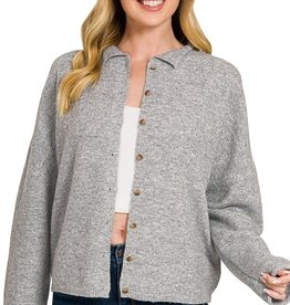Miss Bliss Collared Button Dwn Cardigan Sweater-H Grey