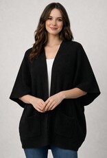 Miss Bliss Dream Relax Fit Elbow Slv Rib Cardigan-Black