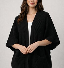 Miss Bliss Relax Fit Elbow Sleeve Rib Cardigan-Black