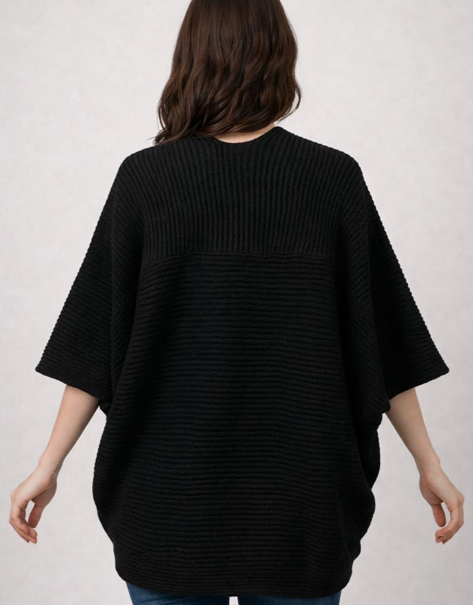 Miss Bliss Dream Relax Fit Elbow Slv Rib Cardigan-Black