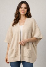 Miss Bliss Dream Relax Fit Elbow Slv Rib Cardigan-Taupe