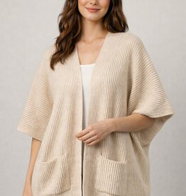 Miss Bliss Relax Fit Elbow Sleeve Rib Cardigan-Taupe