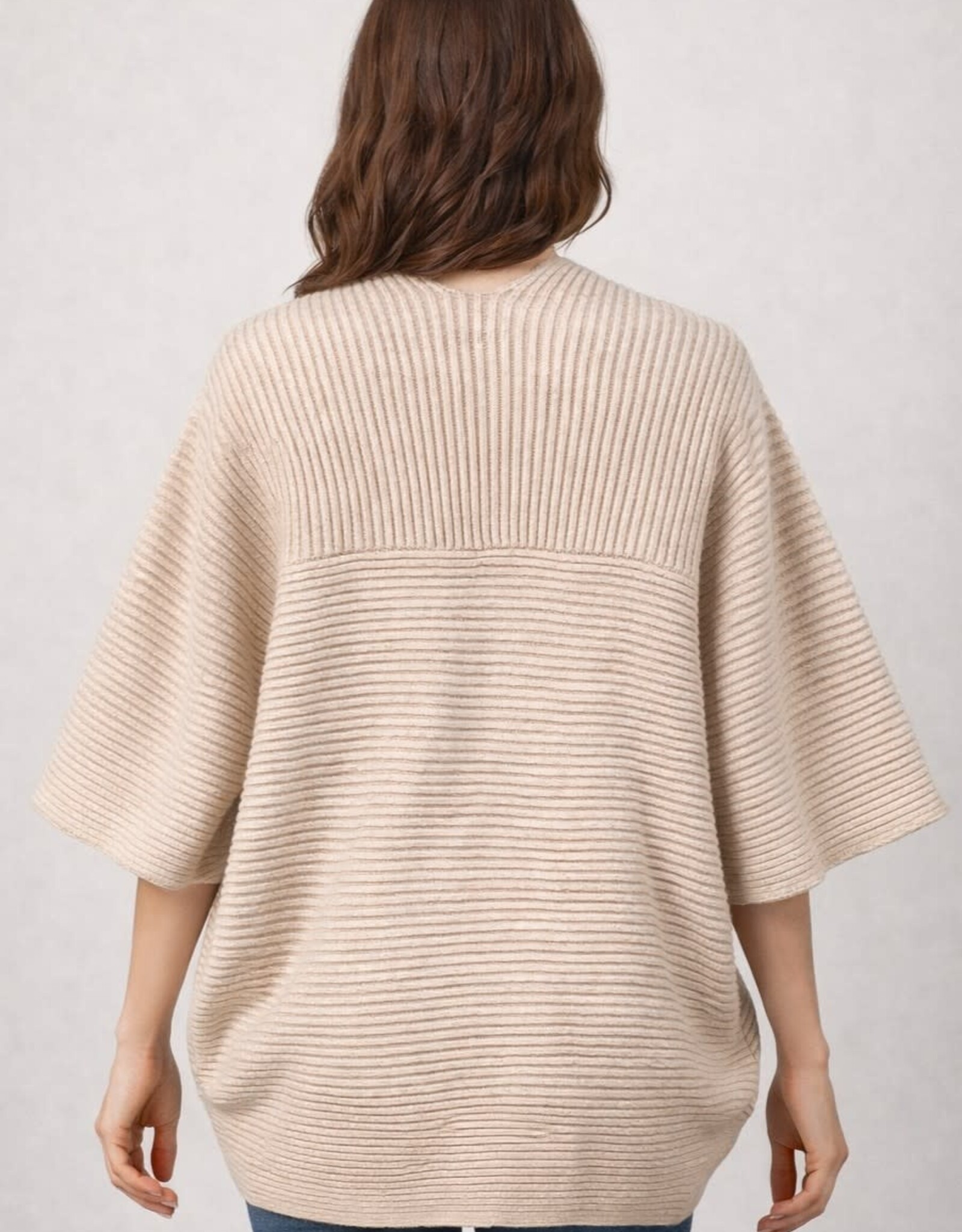 Miss Bliss Dream Relax Fit Elbow Slv Rib Cardigan-Taupe